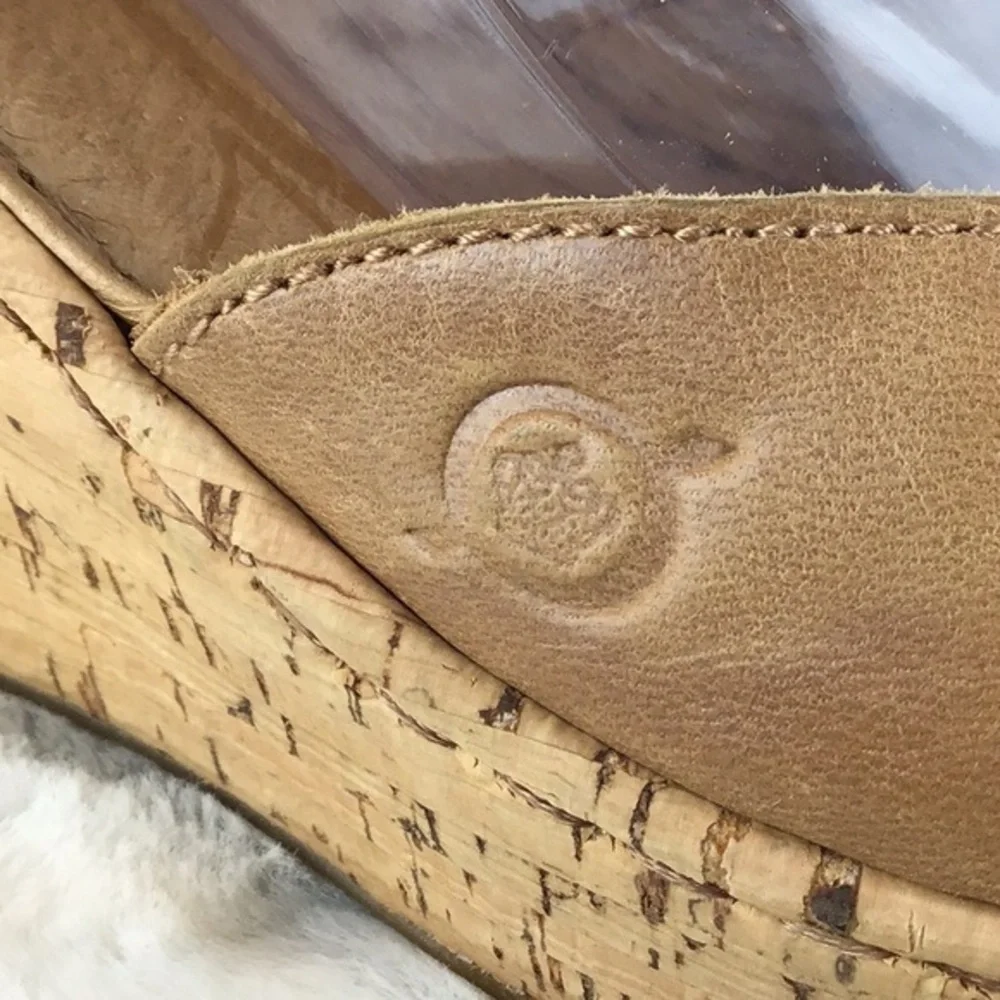 Born Leather Sandals‎ Cork Wedge T-Strap Platform Boho Wedge Sz 10
